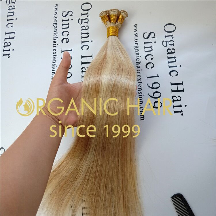 Human hair hand tied wefts light color X86